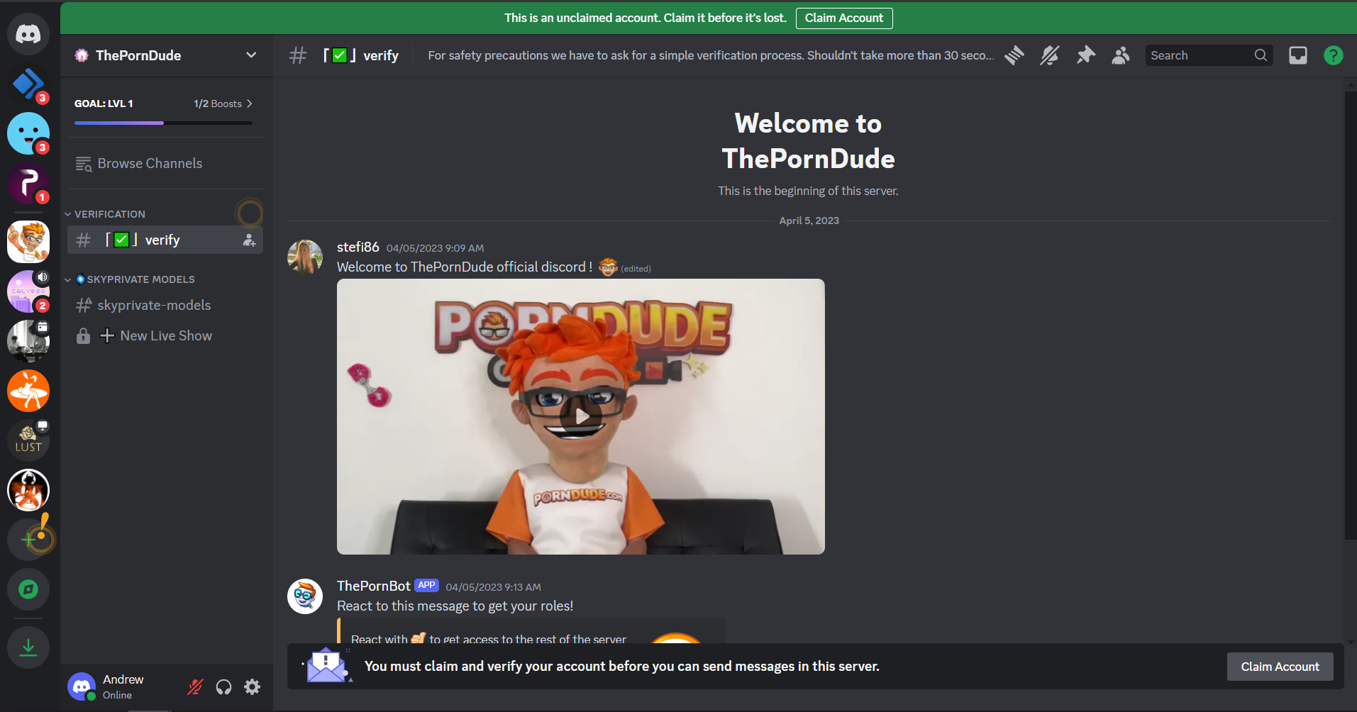 Porndude discord channel